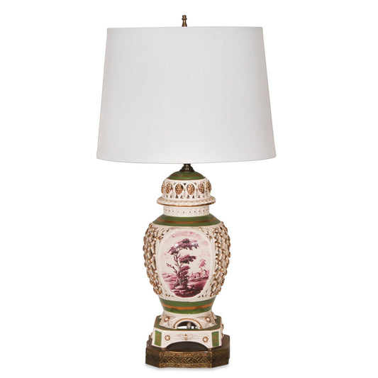 Vintage Capodimonte Victorian Reticulated Porcelain Lamp