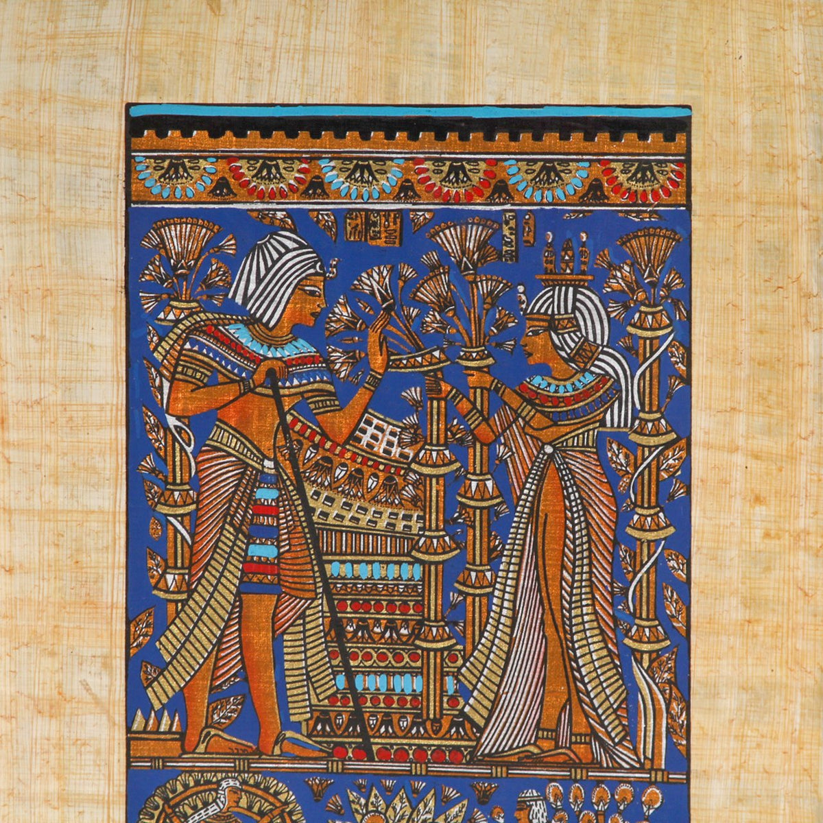 Vintage Egyptian Hieroglyphic Artwork on Sheer Linen by Essam