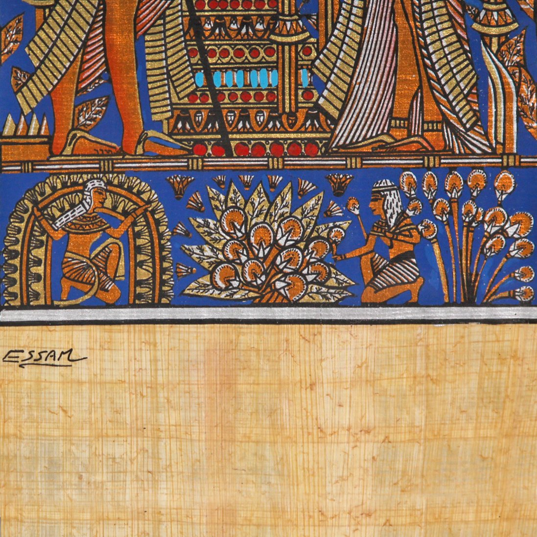 Vintage Egyptian Hieroglyphic Artwork on Sheer Linen by Essam