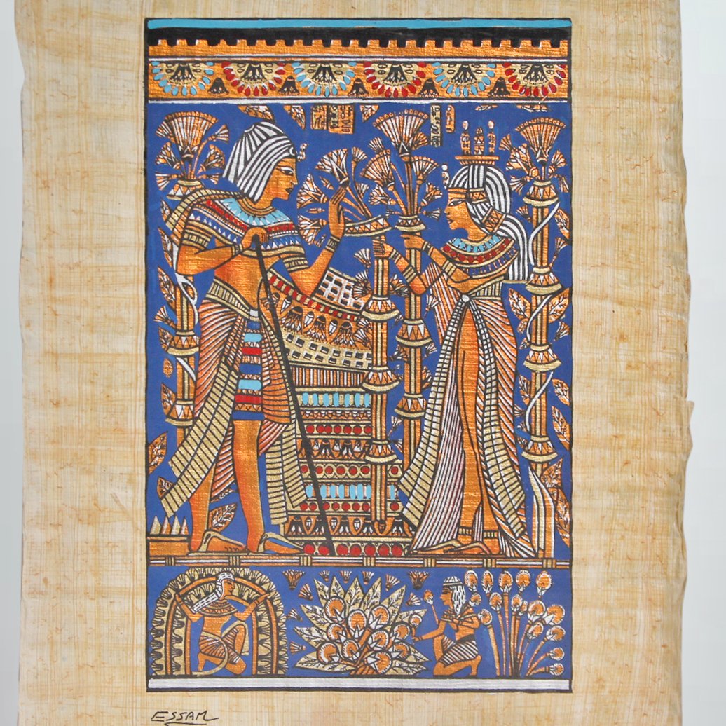 Vintage Egyptian Hieroglyphic Artwork on Sheer Linen by Essam