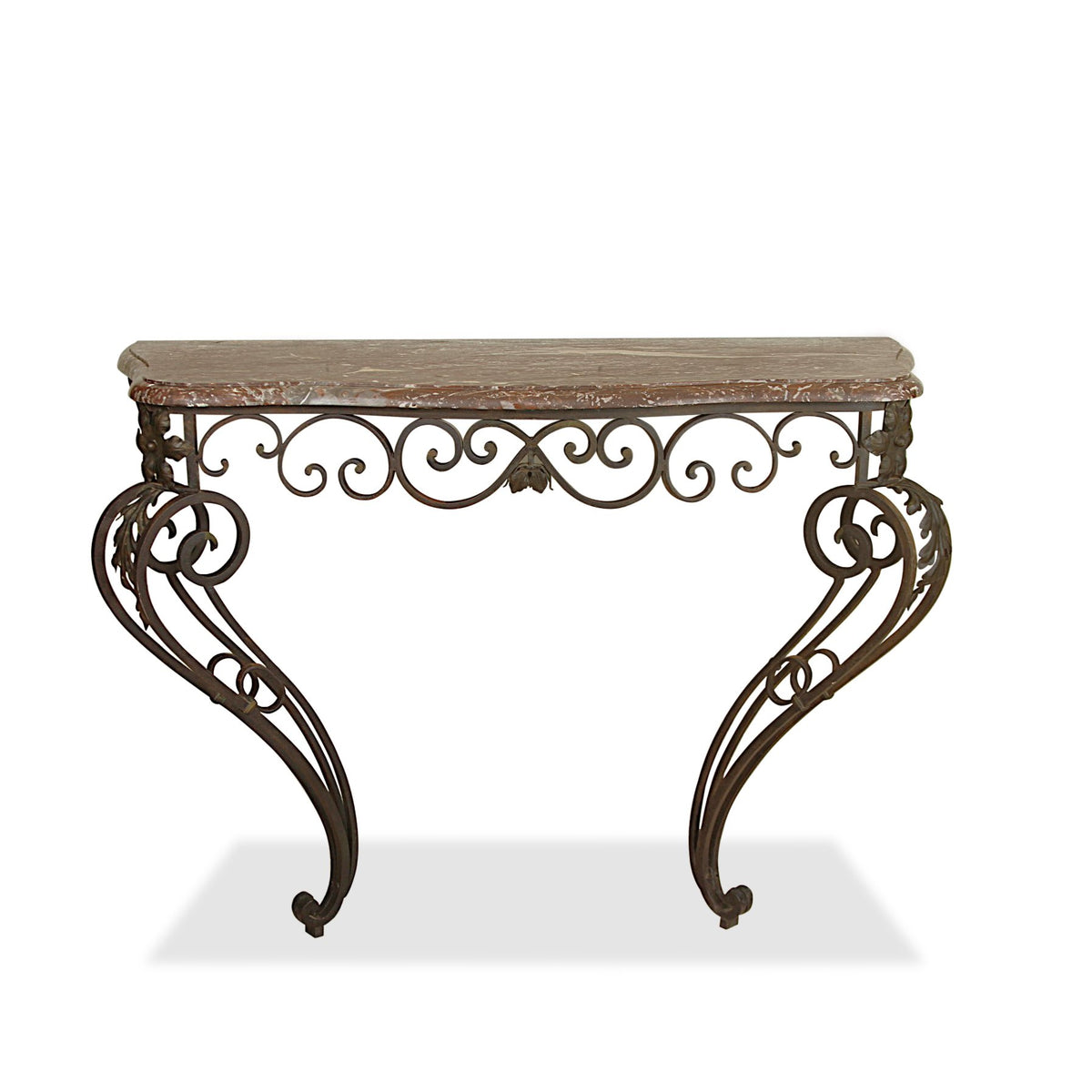 Vintage French Art Deco Wrought Iron Console with Marble Top
