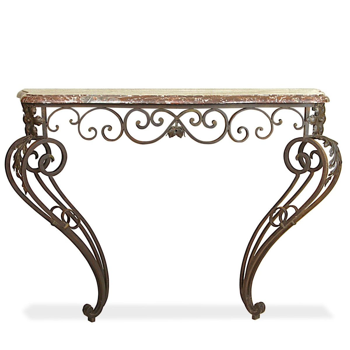 Vintage French Art Deco Wrought Iron Console with Marble Top