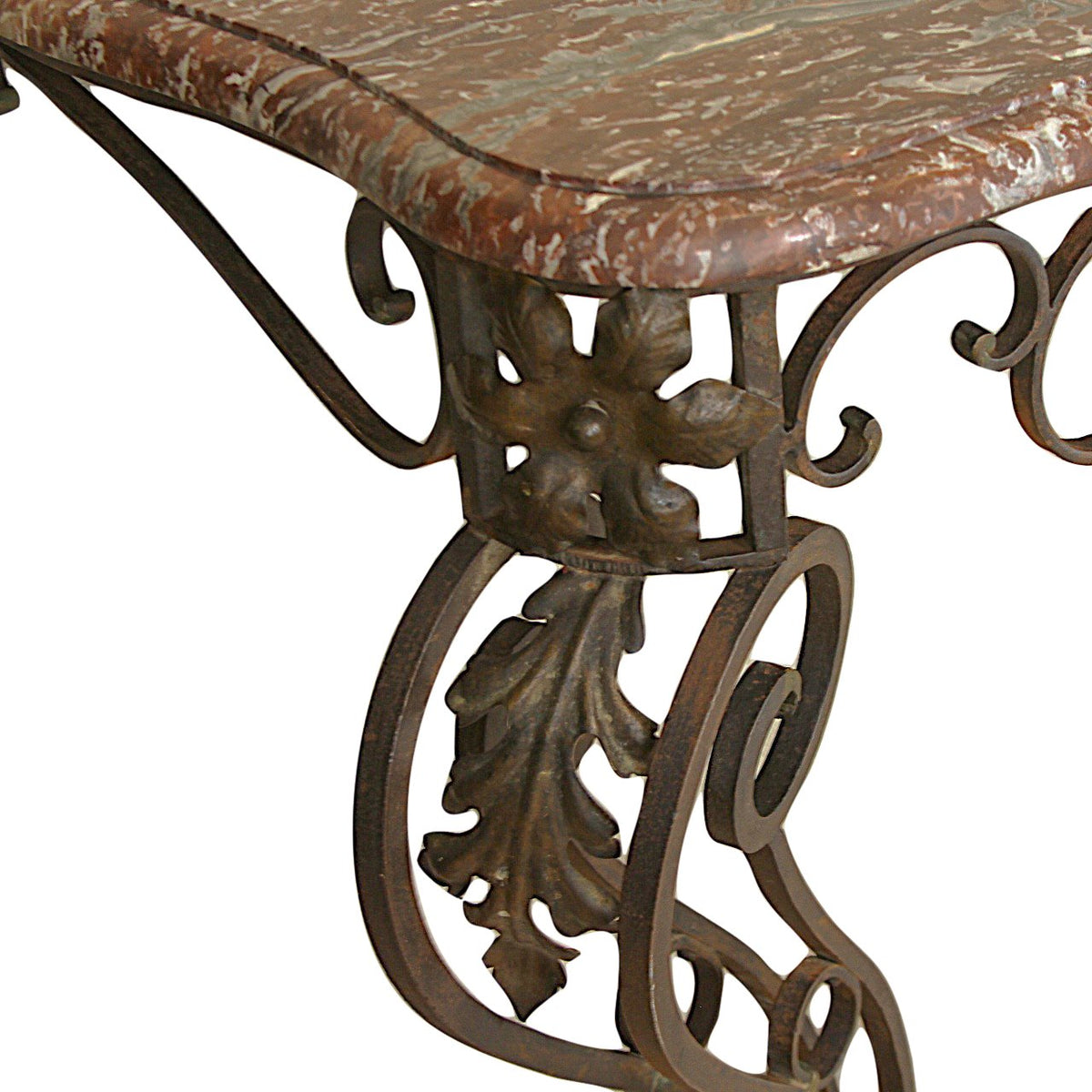 Vintage French Art Deco Wrought Iron Console with Marble Top