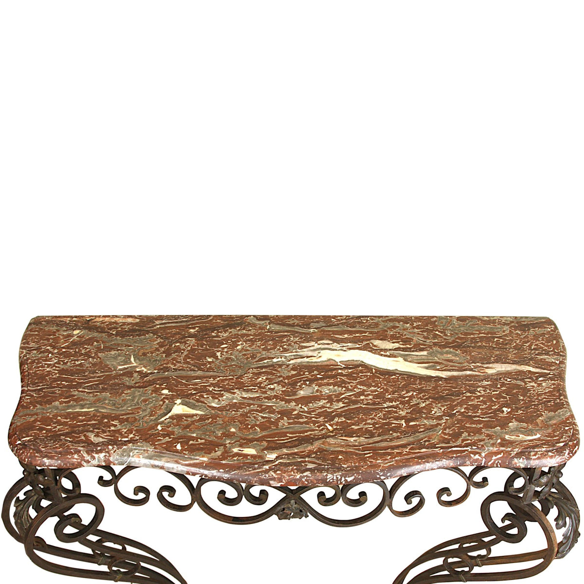 Vintage French Art Deco Wrought Iron Console with Marble Top