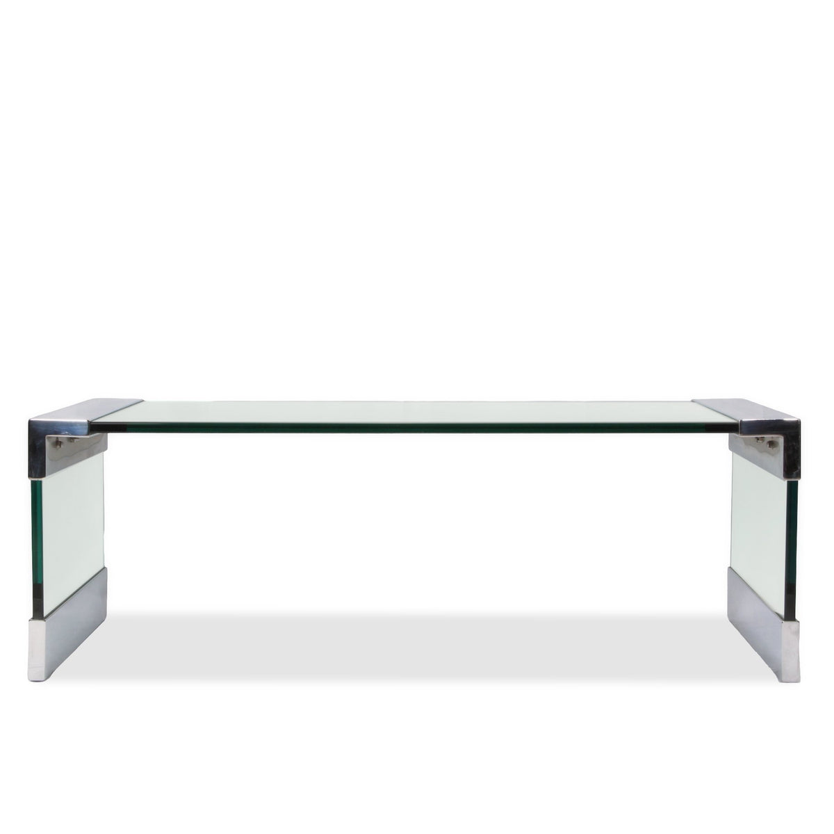 Vintage Leon Rosen Nickel and Glass Waterfall Coffee Table for Pace