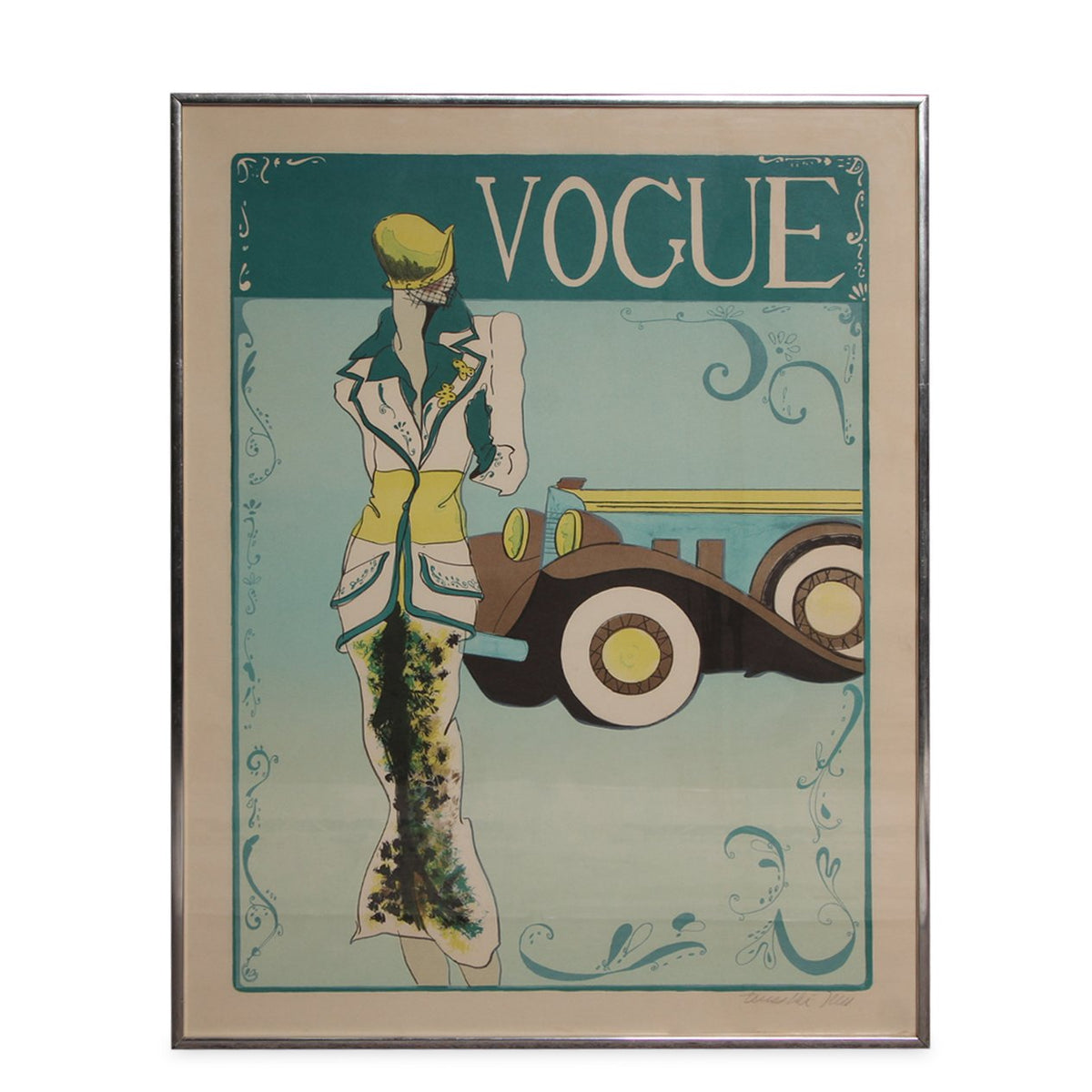 Vintage Vogue Magazine Cover Artwork with Pencil Signature & Original Artwork on Reverse Side