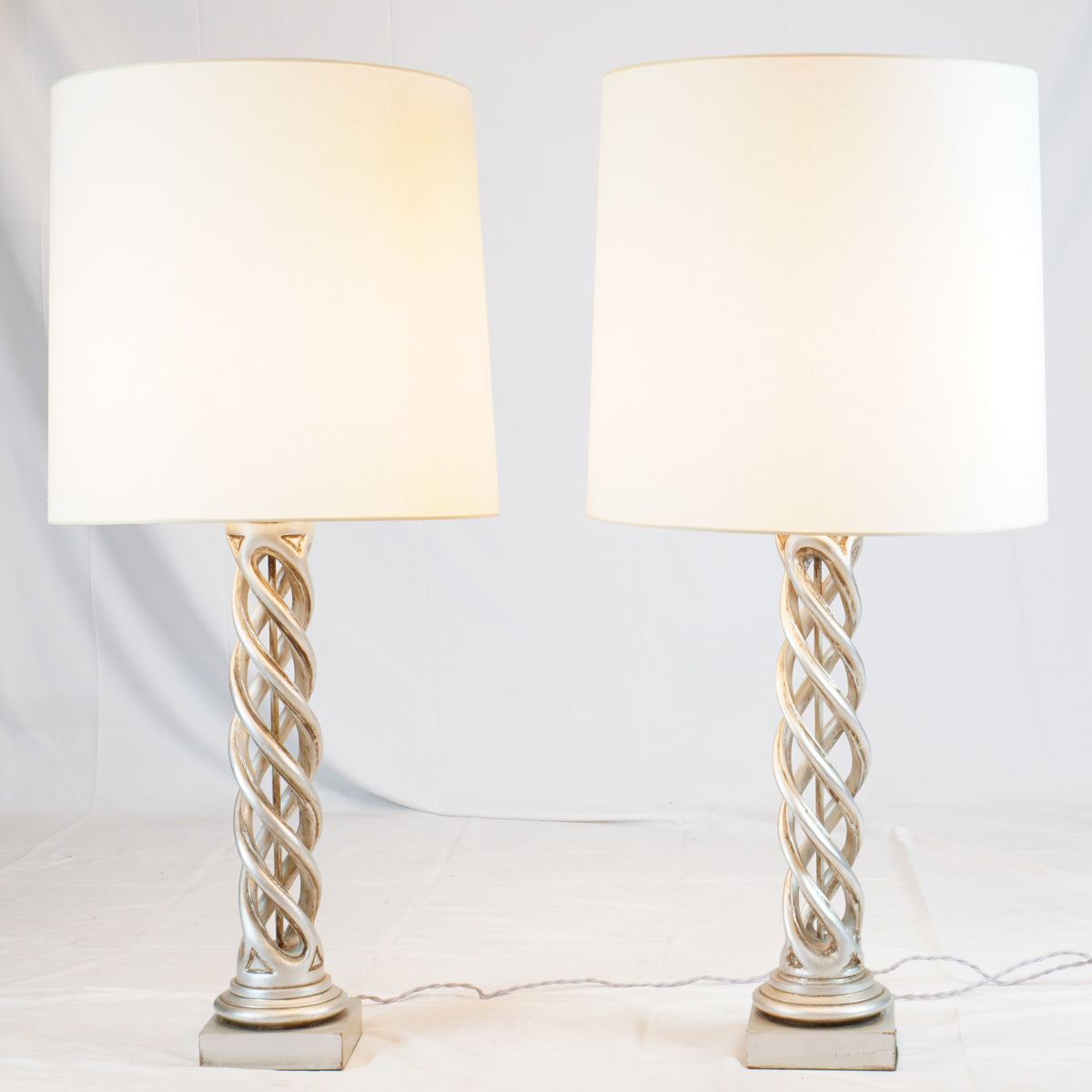 Vintage James Mont Silver Gilt Twist Table Lamps, Pair of