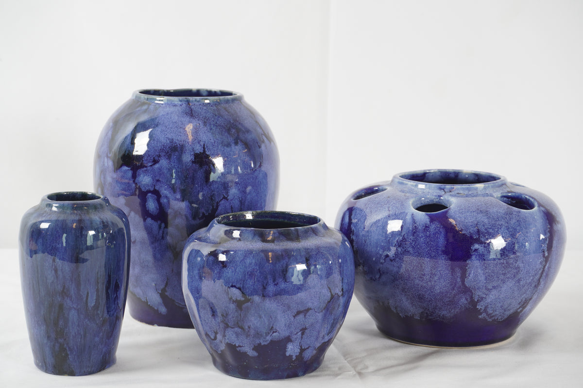 Vintage McCoy Drip Glaze Cobalt Blue Onyx Art Pottery Collection, Set of 4