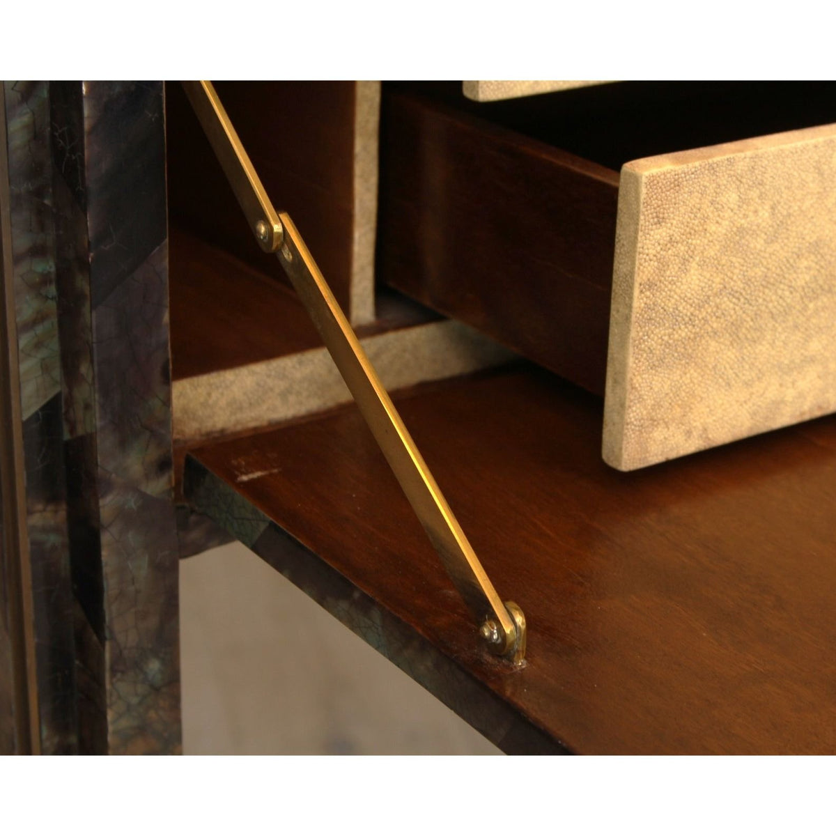 Rare Vintage R&Y Augousti Tessellated Pen Shell with Brass Inlay Bar Server or High Cabinet