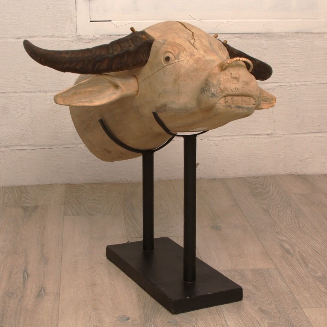 Vintage Hand Carved Water Buffalo Head Sculpture
