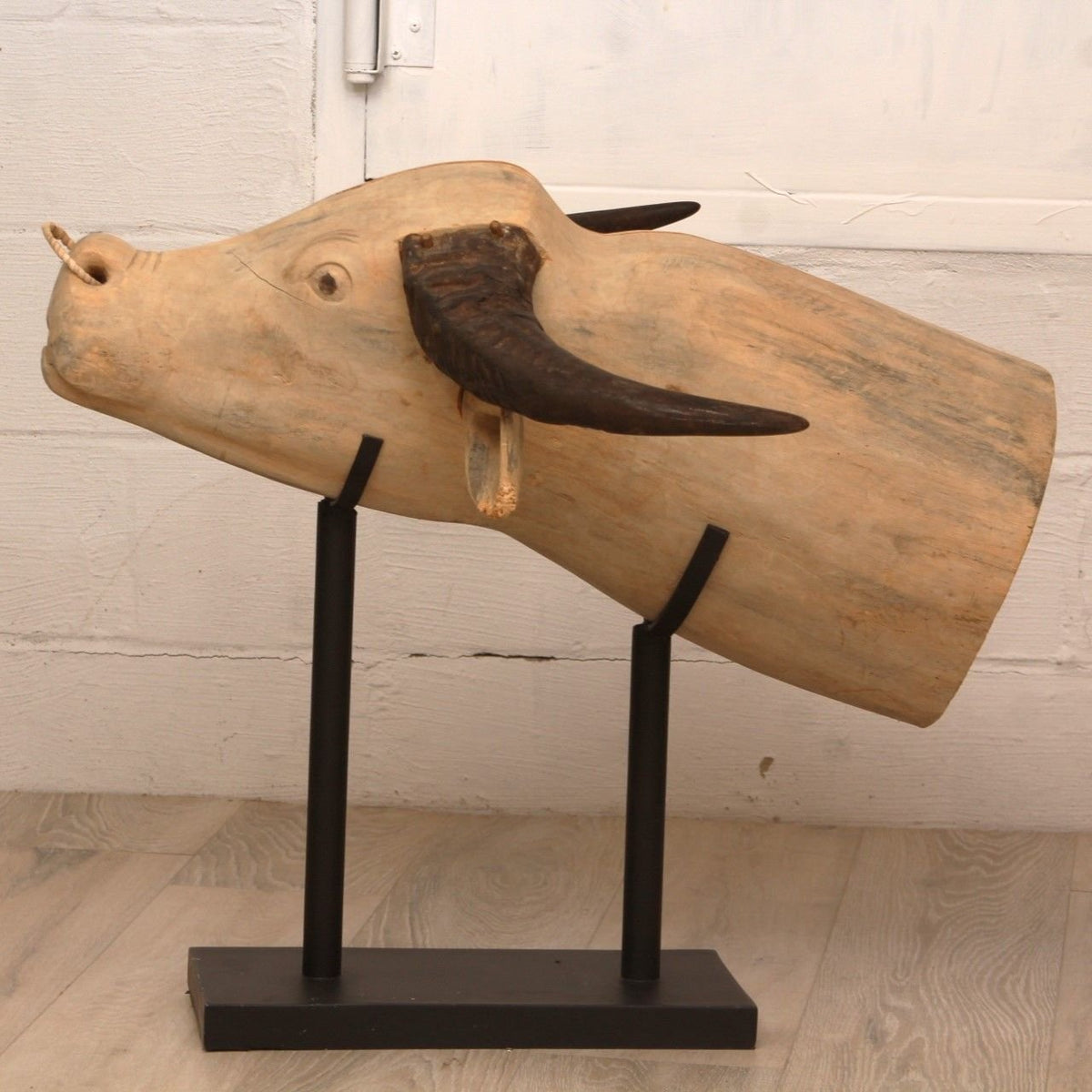 Vintage Hand Carved Water Buffalo Head Sculpture