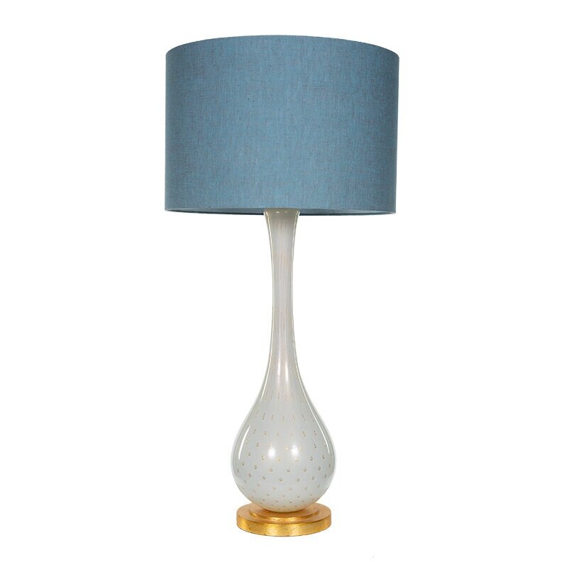 Vintage Italian Murano Speckled Gold Glass Table Lamp with Gold Leaf Base