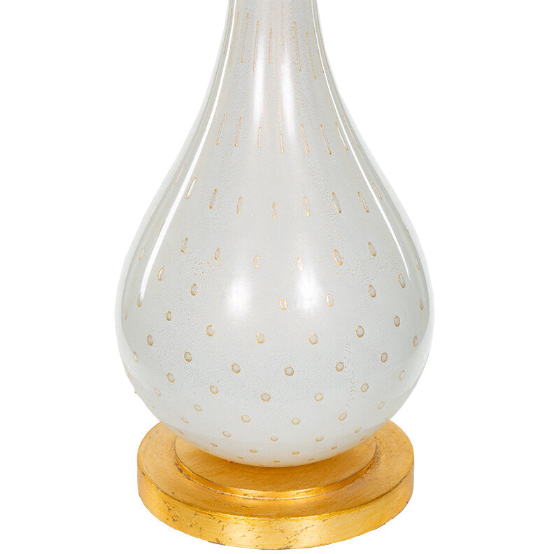 Vintage Italian Murano Speckled Gold Glass Table Lamp with Gold Leaf Base