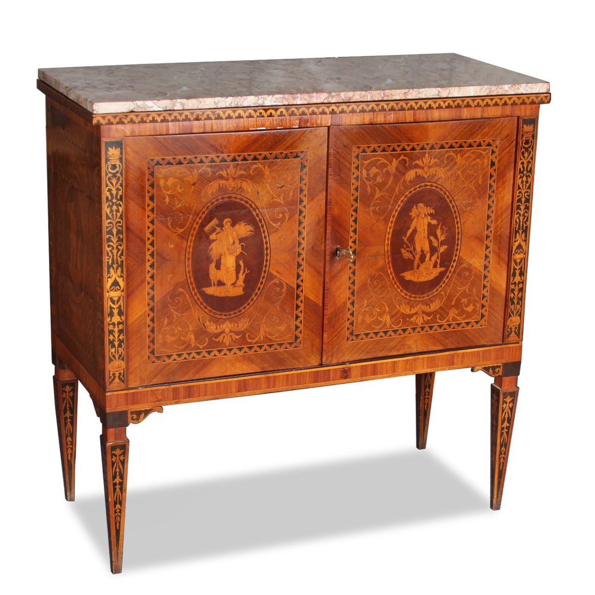 19th C Magglioni Bar Credenza with Walnut Veneer & Marble Top