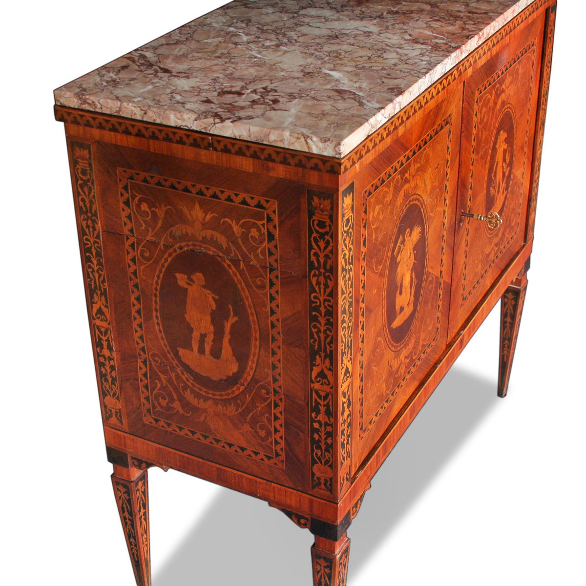 19th C Magglioni Bar Credenza with Walnut Veneer & Marble Top
