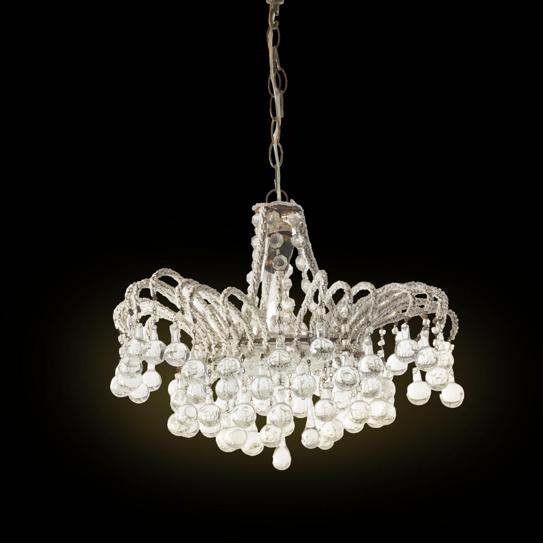 Antique Italian Micro Beaded and Glass Drops Chandelier, Circa 1920s