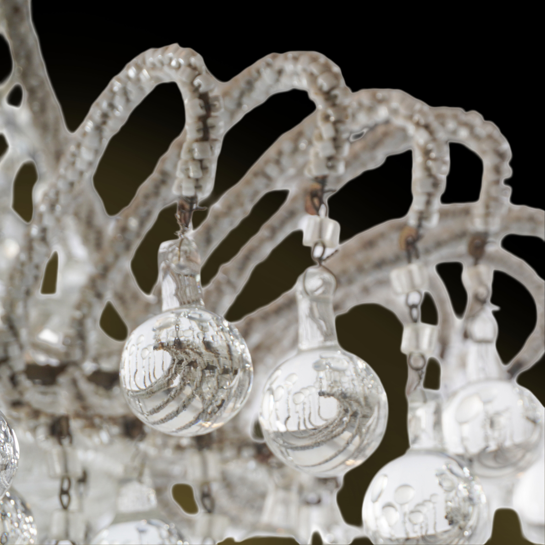 Antique Italian Micro Beaded and Glass Drops Chandelier, Circa 1920s