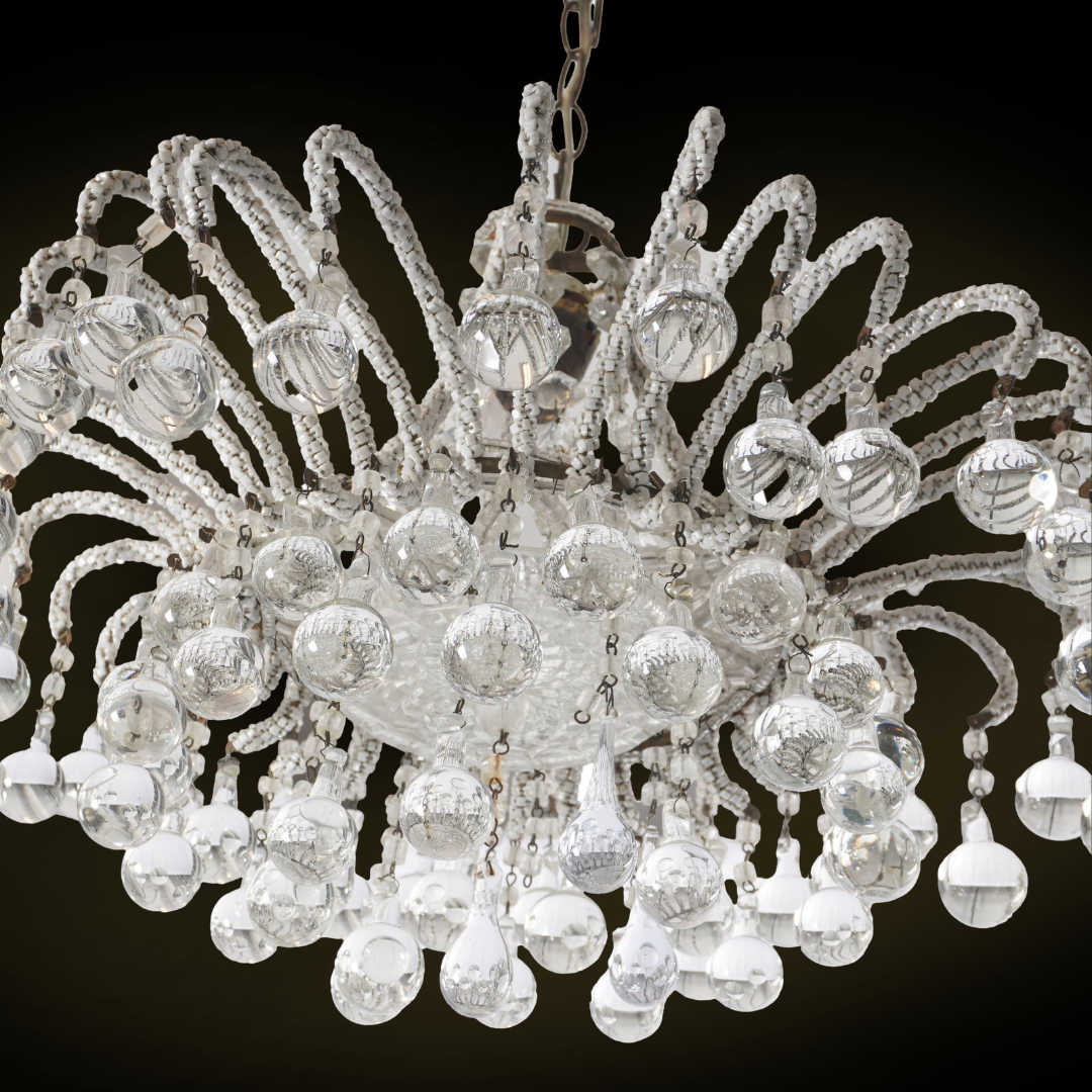 Antique Italian Micro Beaded and Glass Drops Chandelier, Circa 1920s