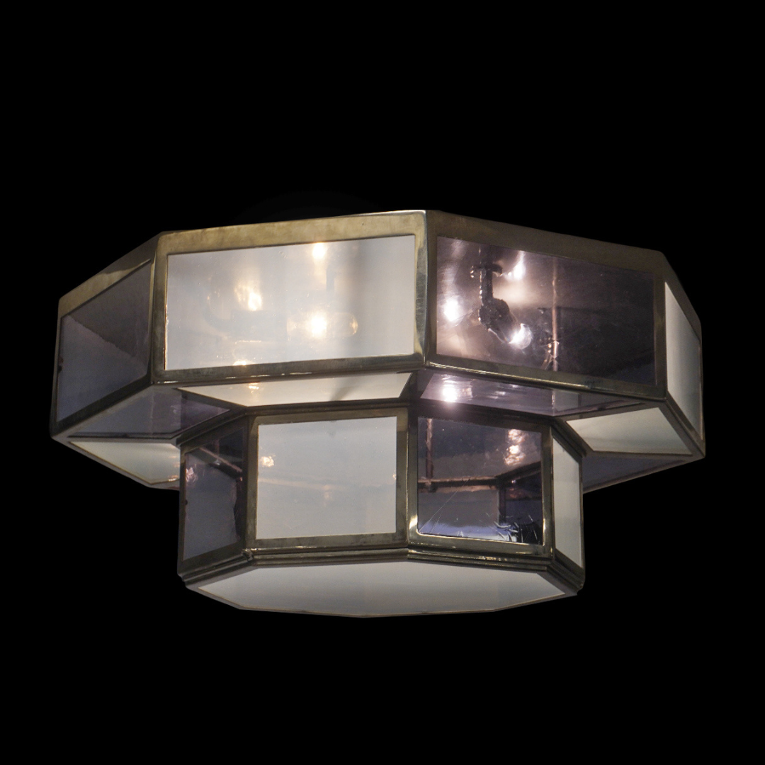 Urban Electric LEX Art Deco Style Chrome and Stained Glass Flush Mount