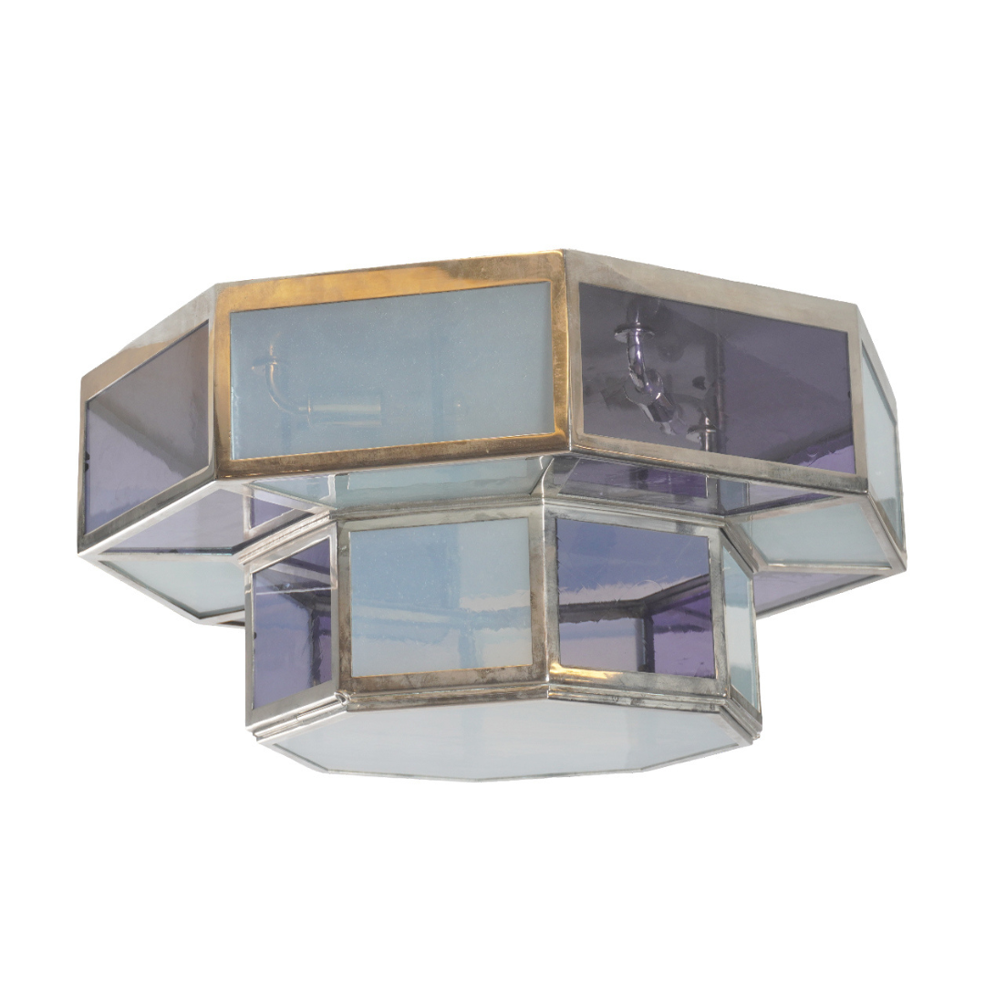Urban Electric LEX Art Deco Style Chrome and Stained Glass Flush Mount