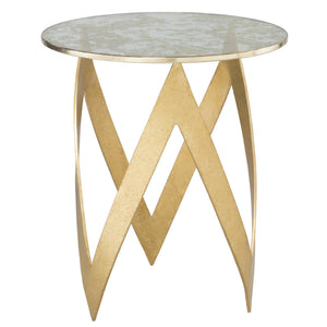 Niermann Weeks Pike Occasional Side Table with Gold Leaf Base and Tangerine Glass Top