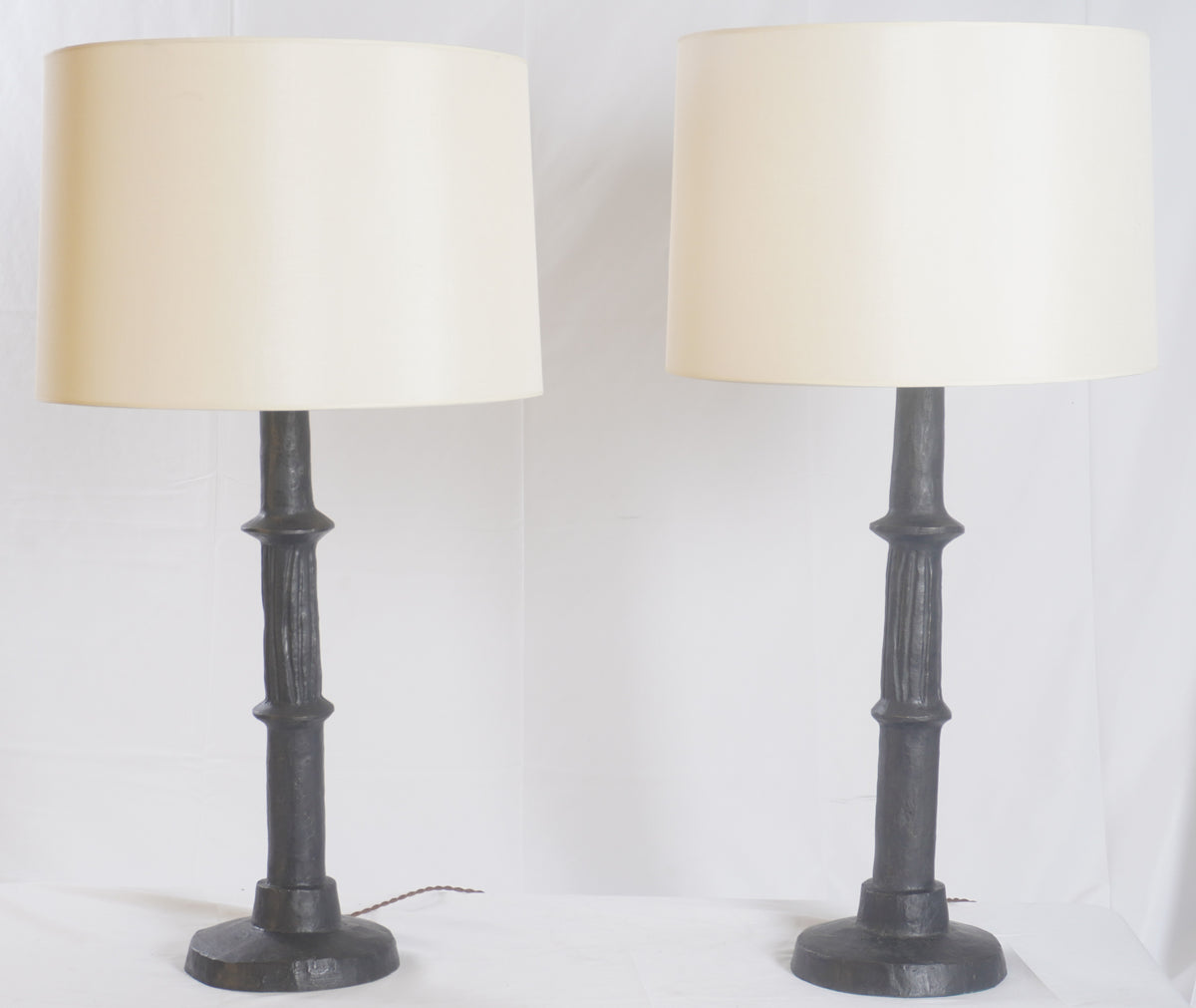 Vintage Alberto Giacometti, Diego Giacometti Bougeoir Style Wrought Iron Lamps, Pair of