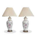 Antique French Edme Samson Armorial Pot w Lid Lamps, Pair of