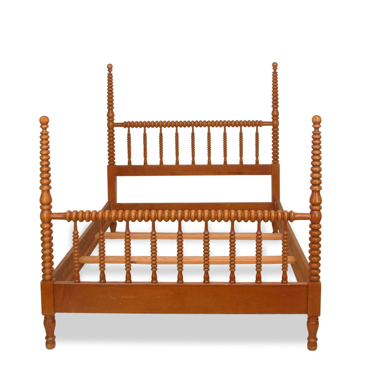Antique American Bobbin Turned Fruitwood Spindle Full Size Bed Frame