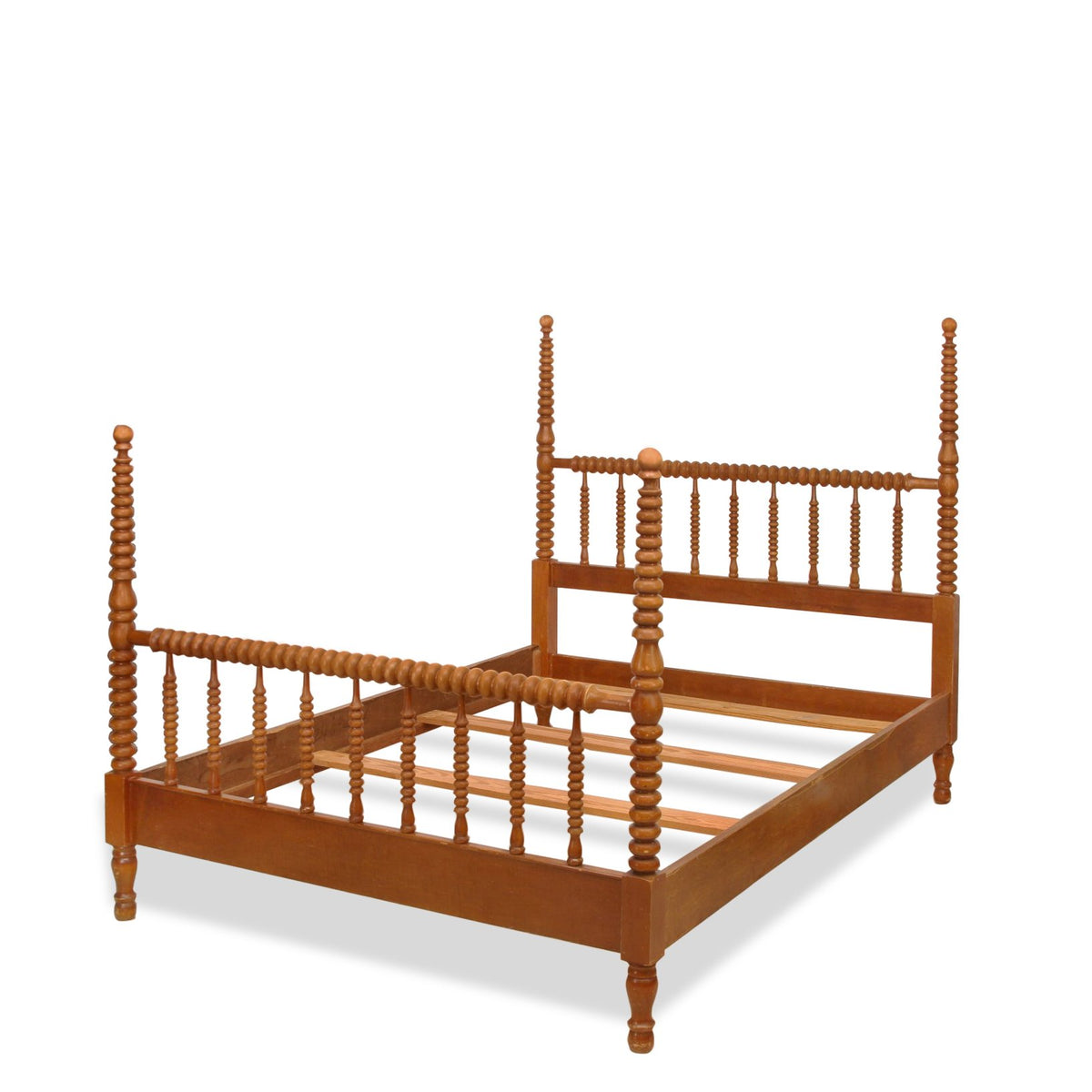 Antique American Bobbin Turned Fruitwood Spindle Full Size Bed Frame