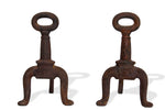 Antique Blackened Cast Iron Andirons and Fireplace Tool Set
