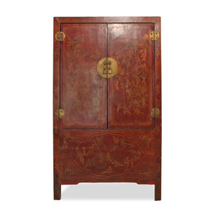 Antique Chinese Red Lacquered Armoire C1890s
