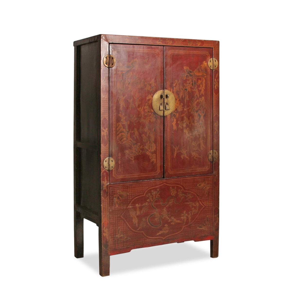 Antique Chinese Red Lacquered Armoire C1890s