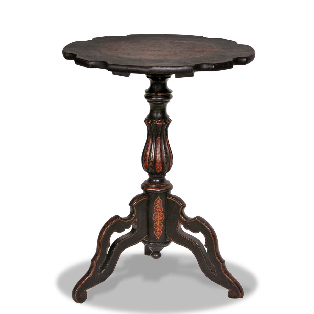 Antique Ebonised Leather Top Side Table