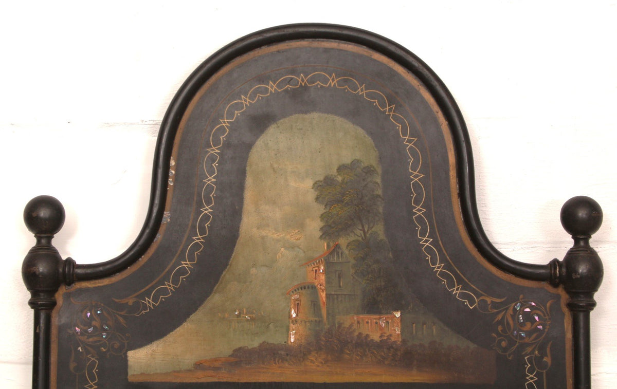 Antique French King Size Bed Napoleon III Hand Painted Tole Iron Epoque Mother of Pearl