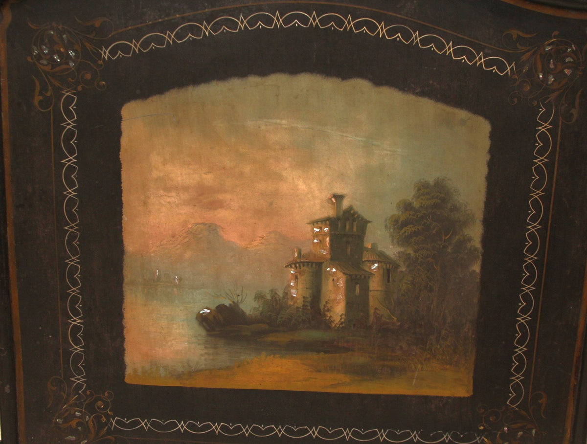 Antique French King Size Bed Napoleon III Hand Painted Tole Iron Epoque Mother of Pearl