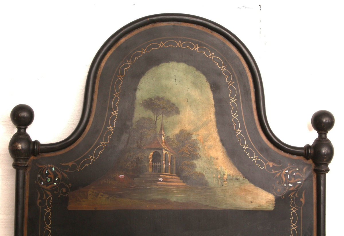 Antique French King Size Bed Napoleon III Hand Painted Tole Iron Epoque Mother of Pearl
