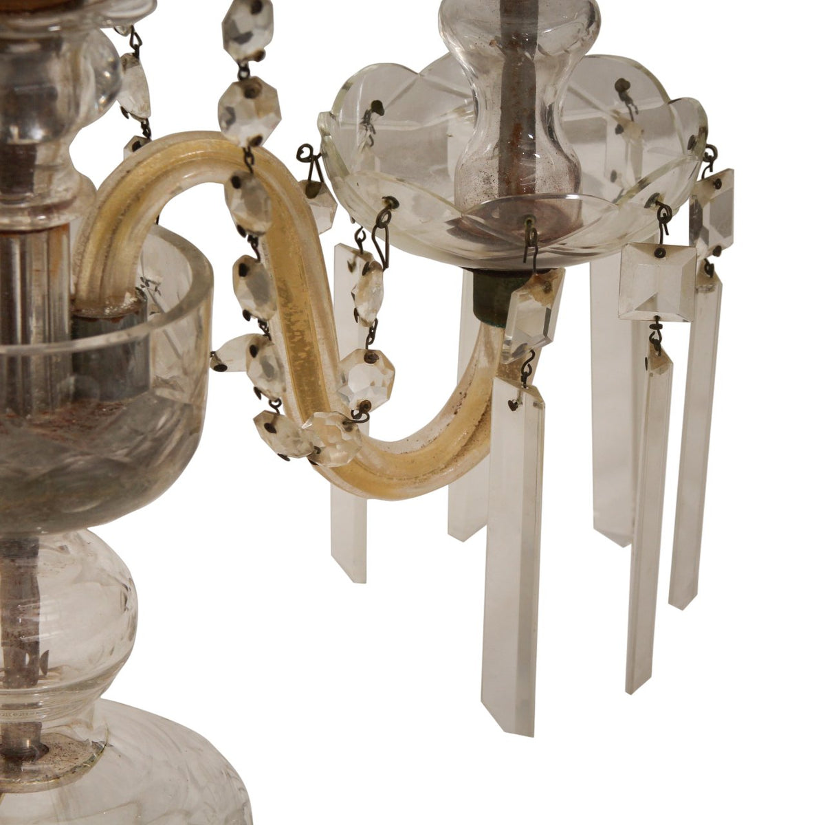 Antique French Lalique Style Crystal and Glass Girandole Lamps