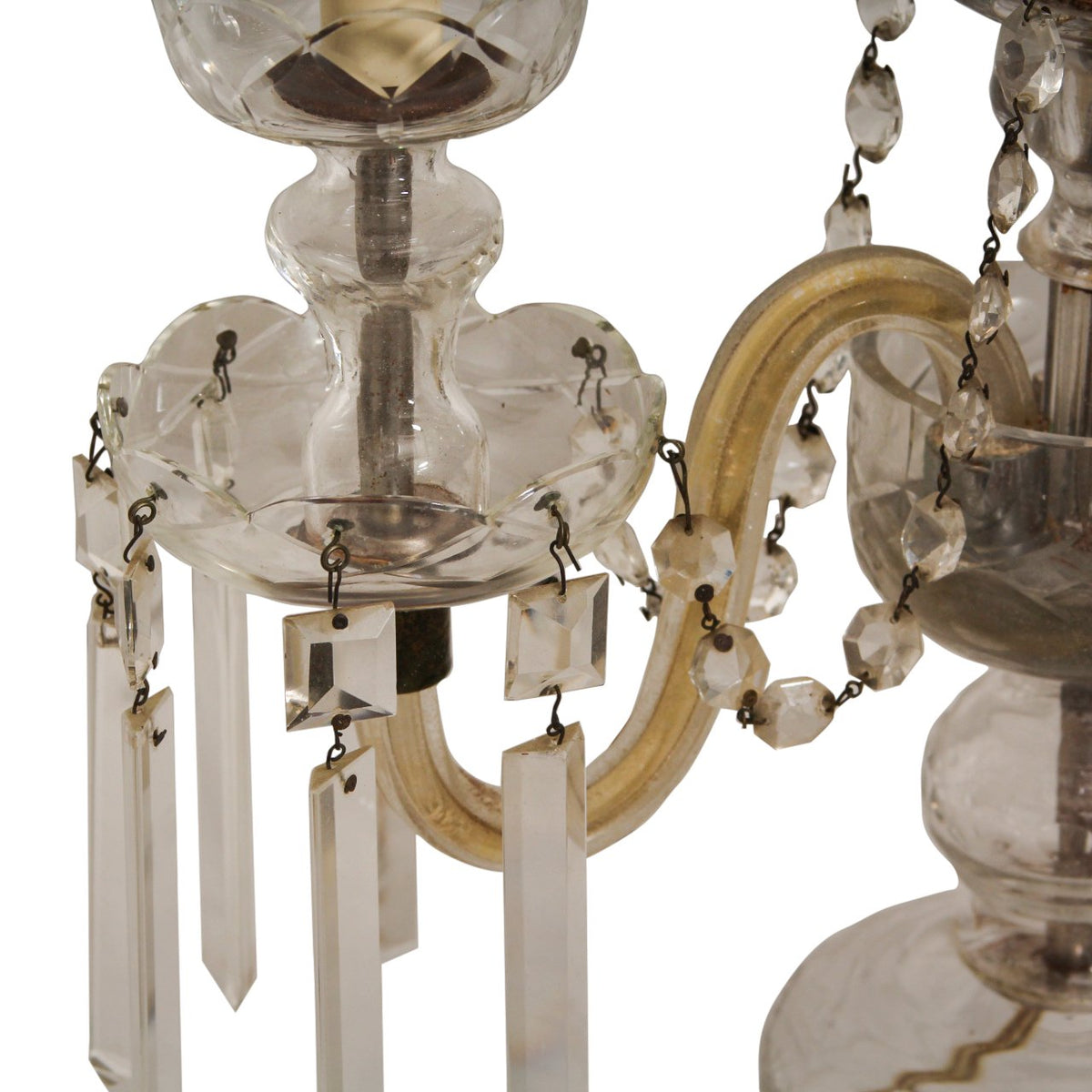 Antique French Lalique Style Crystal and Glass Girandole Lamps