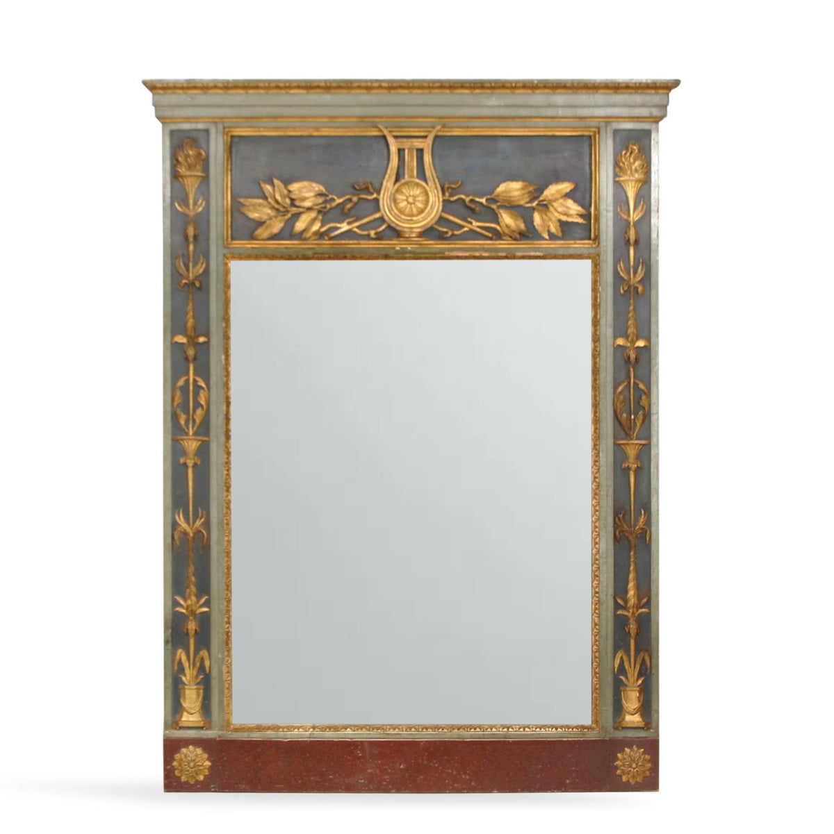 Antique French Louis XVI Hand Painted and Gilded Trumeau Versailles Mirror 19thC