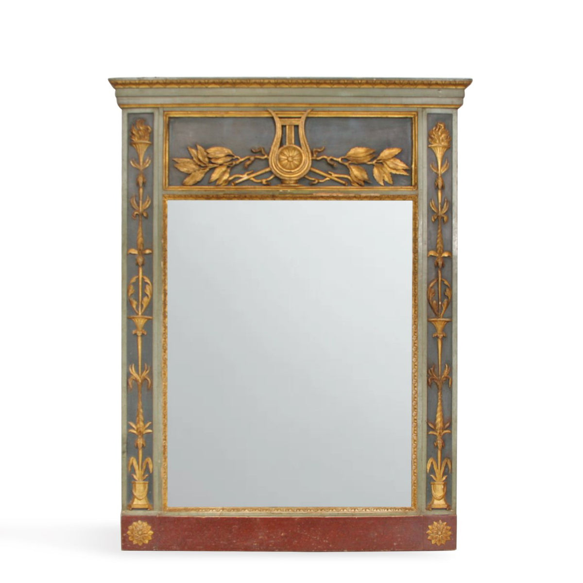 Antique French Louis XVI Hand Painted and Gilded Trumeau Versailles Mirror 19thC
