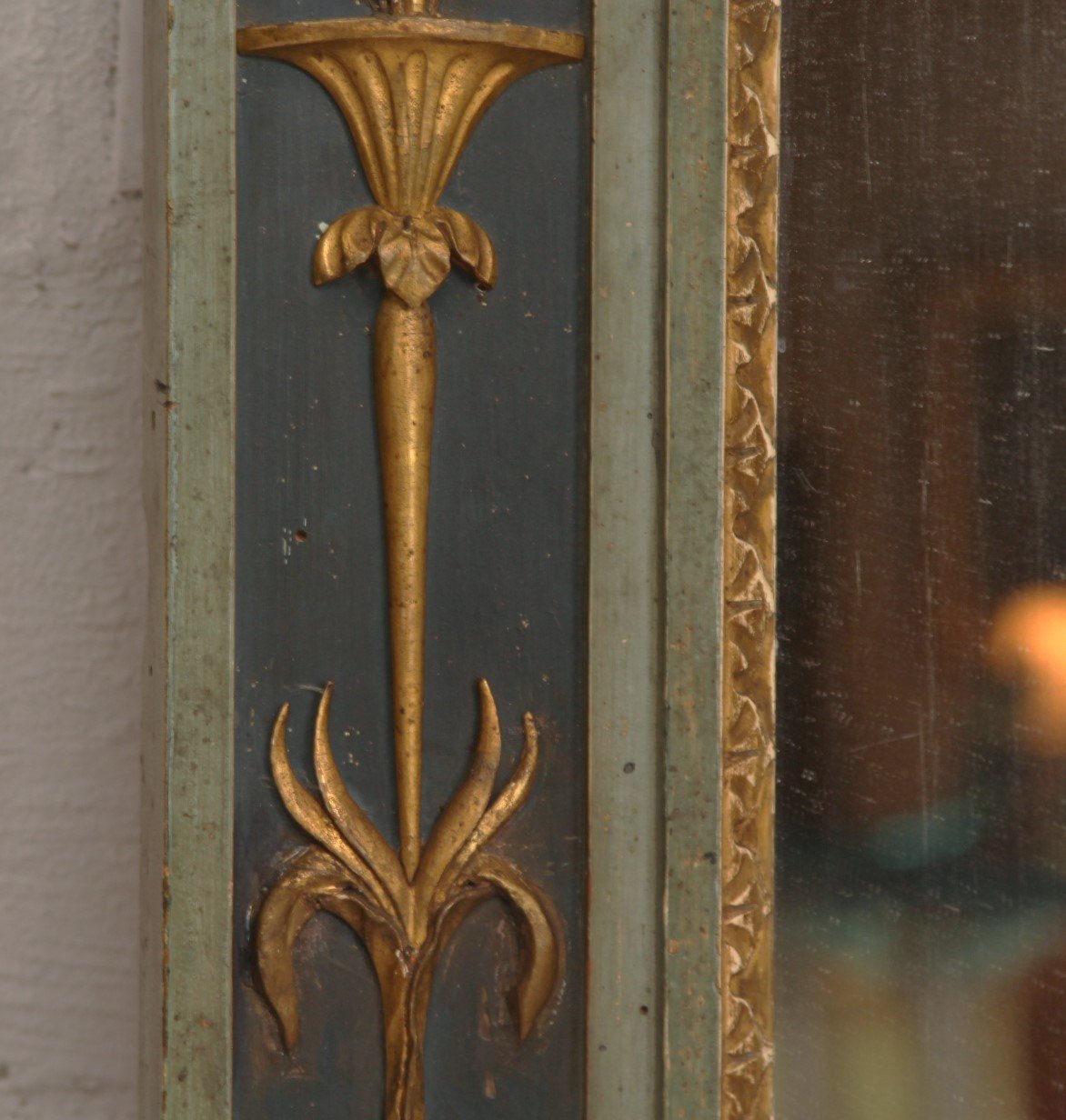 Antique French Louis XVI Hand Painted and Gilded Trumeau Versailles Mirror 19thC