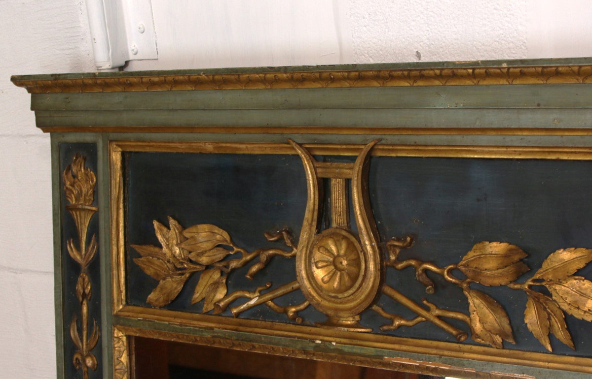 Antique French Louis XVI Hand Painted and Gilded Trumeau Versailles Mirror 19thC