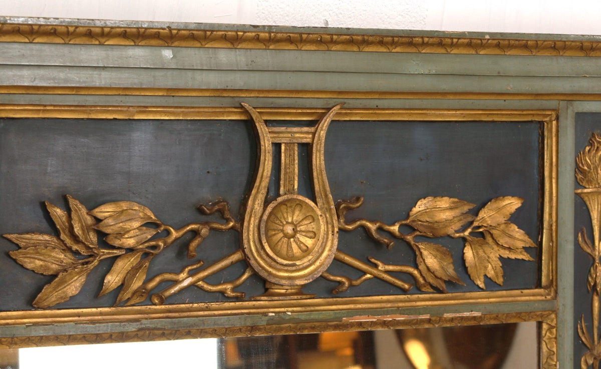 Antique French Louis XVI Hand Painted and Gilded Trumeau Versailles Mirror 19thC