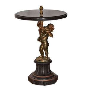 Antique French Marbletop Drinks Table With Brass Cherub Base