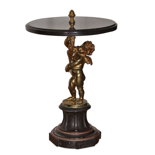 Antique French Marbletop Drinks Table With Brass Cherub Base