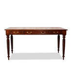 Antique French Writing Desk with Handcarved Spindle Legs and Leather Top