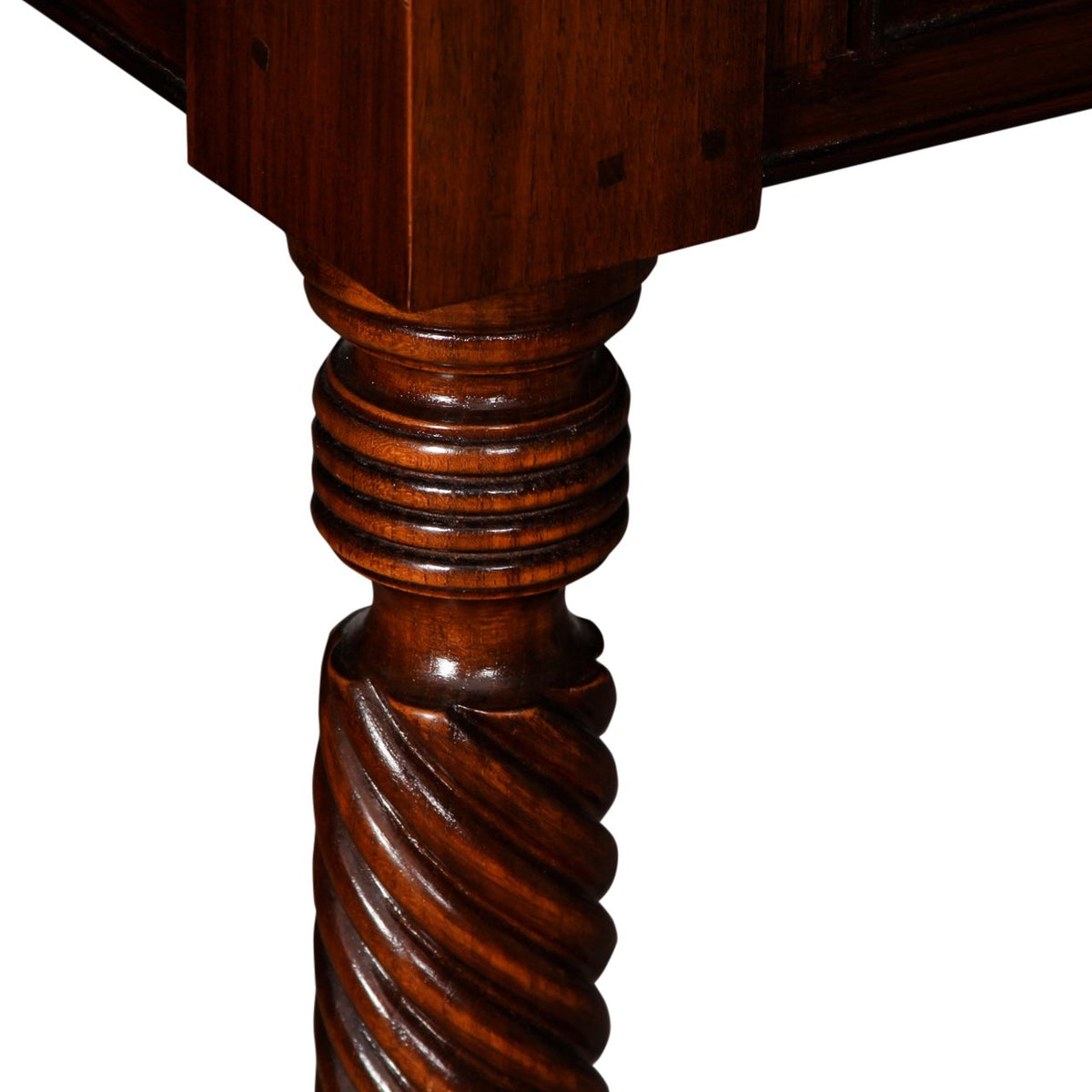Antique French Writing Desk with Handcarved Spindle Legs and Leather Top