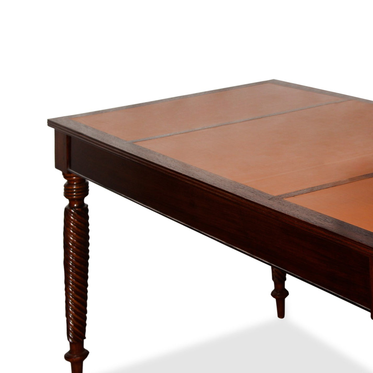 Antique French Writing Desk with Handcarved Spindle Legs and Leather Top