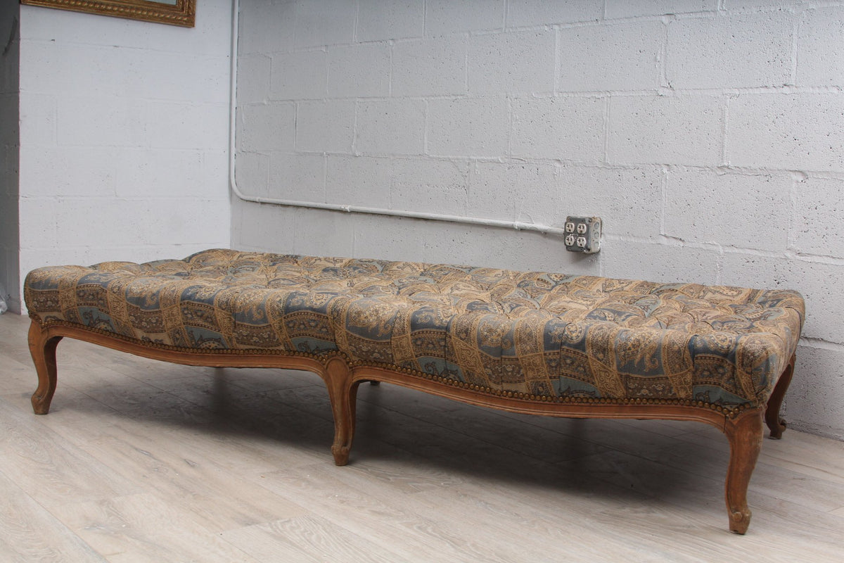 Antique Louis XVI Style Hand Carved Beechwood And Paisley Bench Ottoman Coffee Table 19th Century