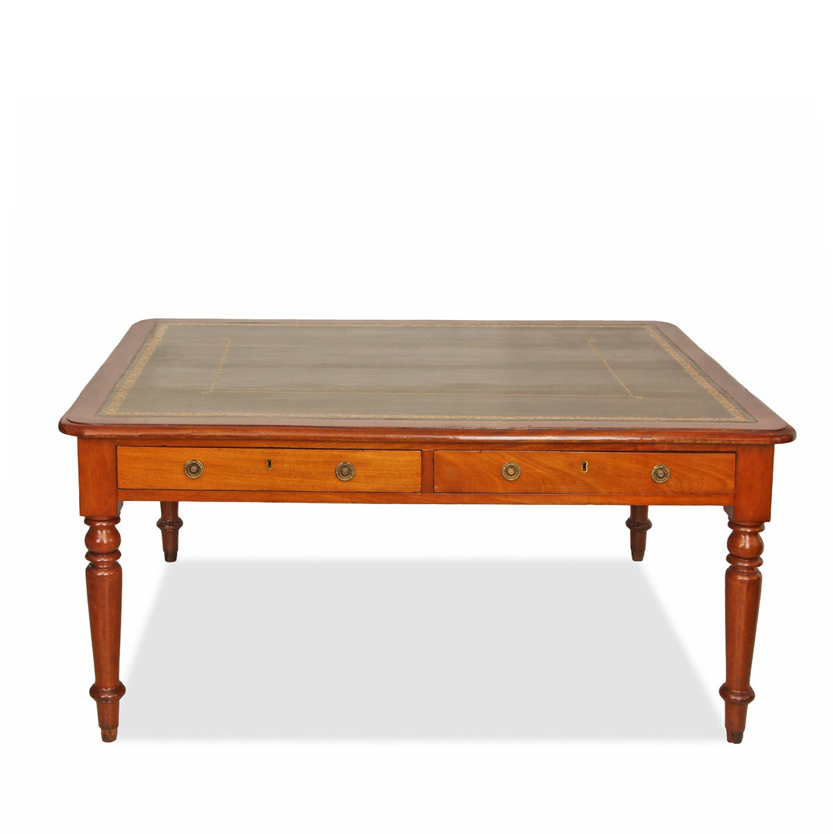 Antique Louis XV Style Oak Desk w Leather Insert 19thC